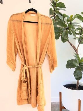 Lightweight Mustard Open-Front Belted Cardigan Sweater